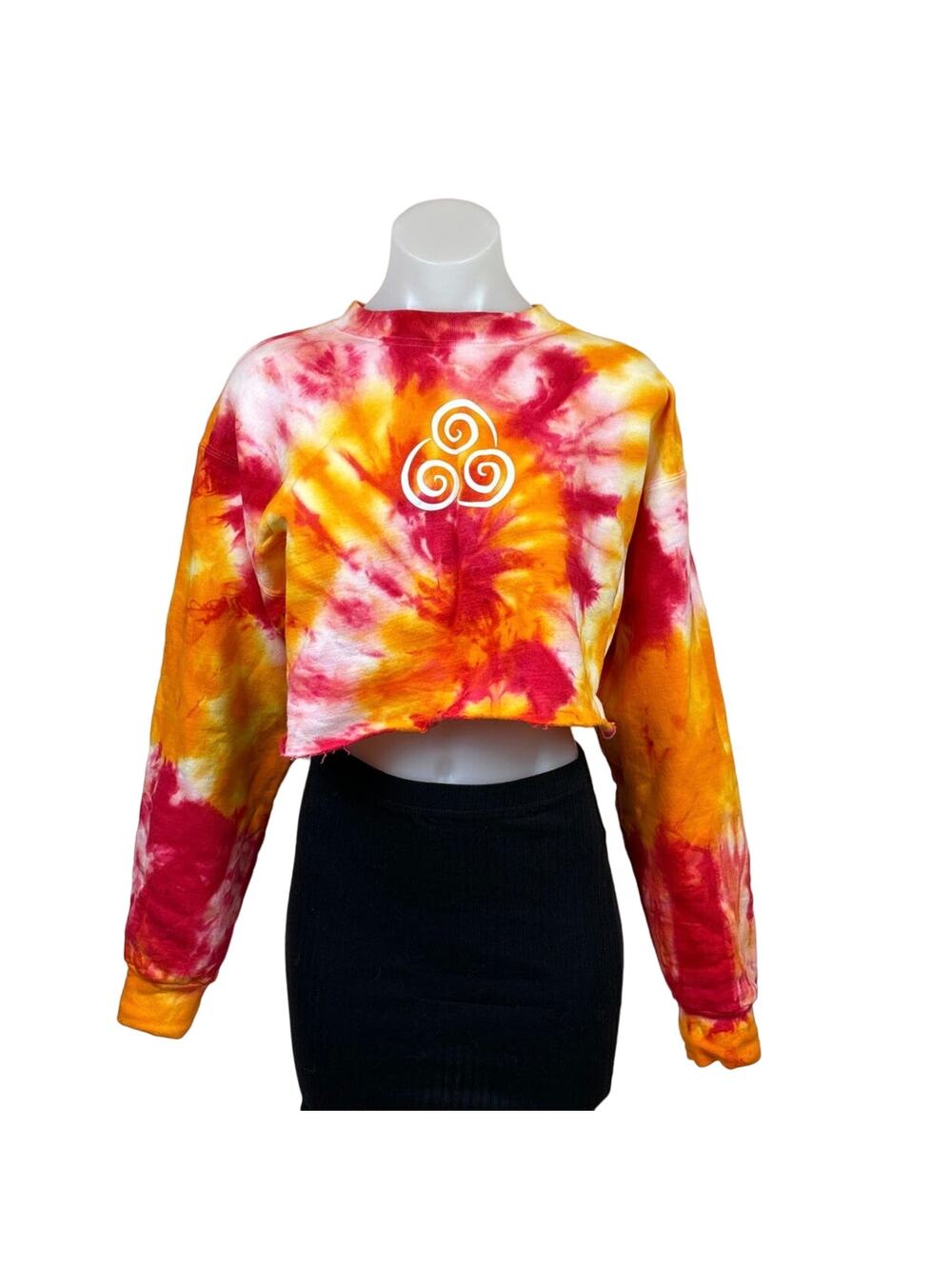 Air Nomad Tie Dye Print Multicolor Cropped Crew Long Sleeve Sweatshirt Top Sz S